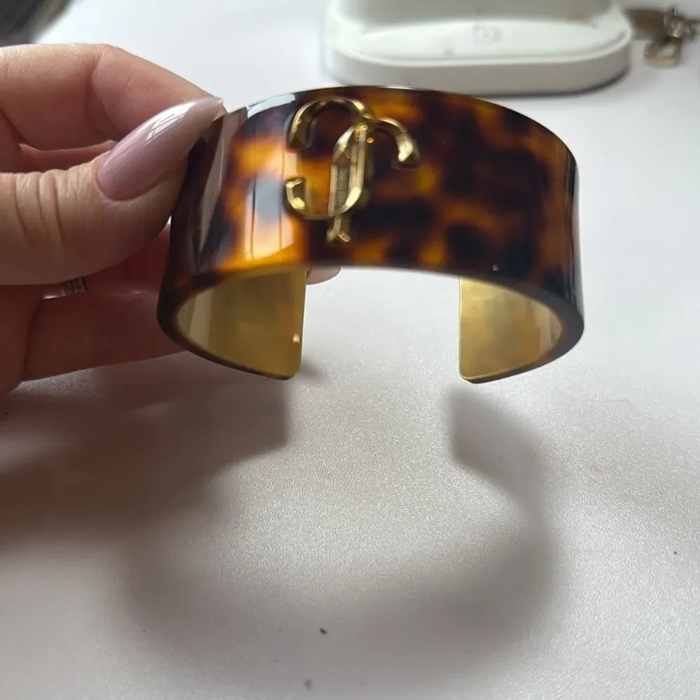 JIMMY CHOO Womens Logo Tortoiseshell cats Cuff Bracelet  (MSRP $559)